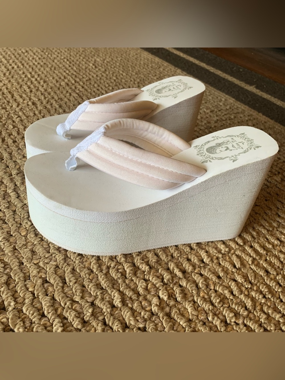 Women's White Platform Wedge Flip-Flops